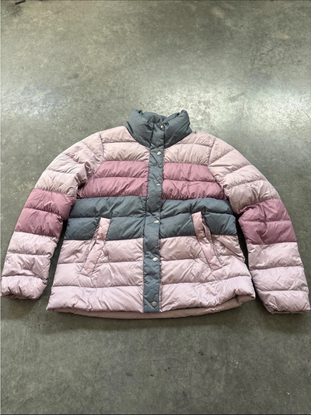 Eddie Bauer Pink and Gray Colorblock Puffer Jacket